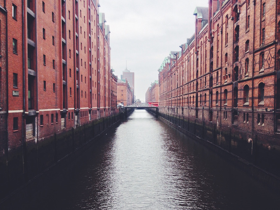 A typical canal in Hamburg Speicherstadt (UNESCO World Heritage Site)